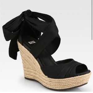 Ugg Black Wedge Raw Silk Espadrille Sandals